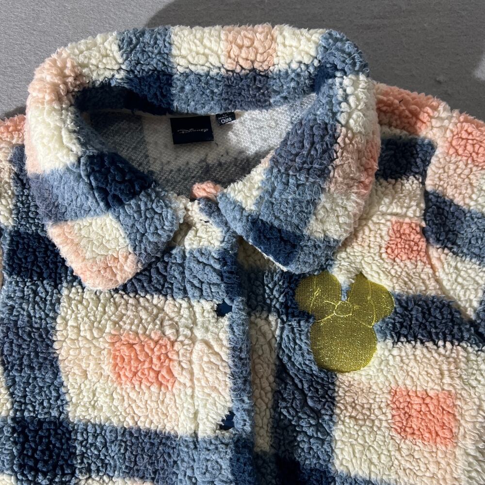 Disney Girls Mickey Sherpa Plaid Jacket Blue Pink Size M - Picture 9 of 13